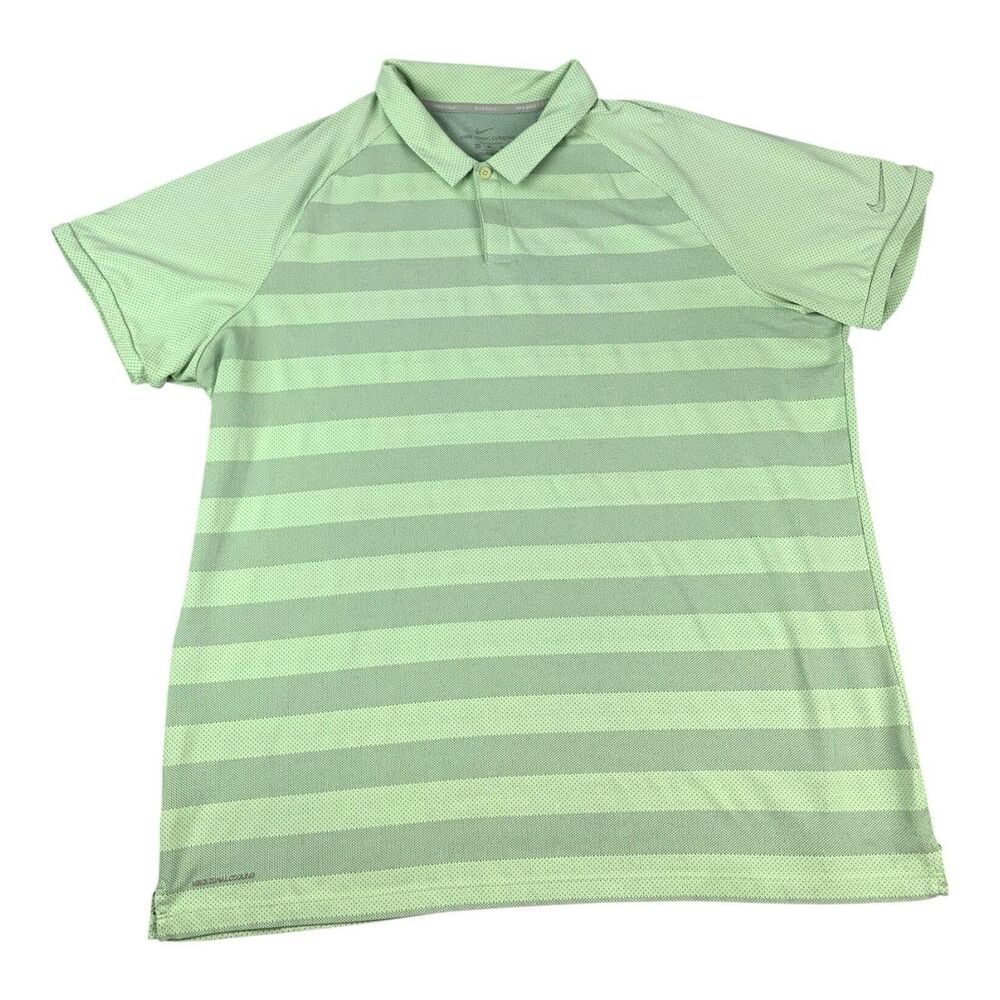 Nike Golf Dri Fit Polo Shirt, Green Striped, Moisture Wicking, Men’s Size XL